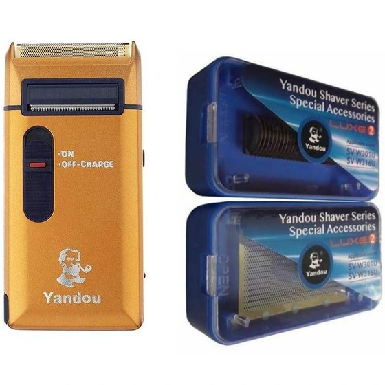 ماشین اصلاح موی صورت یاندو مدل SV-316U به همراه تیغه و توری یدک - زرد خردلی